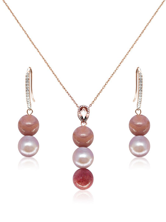 TREASURE ISLAND COLLECTION Brazilian Rhodonite & Lilac Pearl Pendant & Earrings - Avani Jewelry