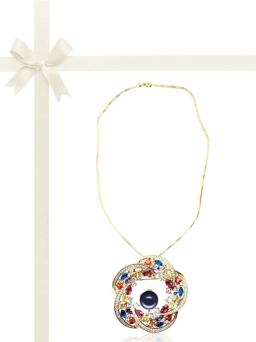 TREASURE ISLAND COLLECTION Elizabeth Swarovski Encrusted Pearl Brooch & Pendant Gift Set - Avani Jewelry