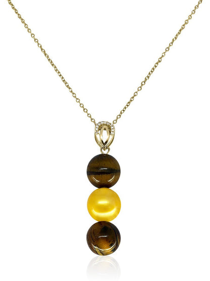 TREASURE ISLAND COLLECTION South African Tiger’s Eye & Gold Pearl Pendant - Avani Jewelry