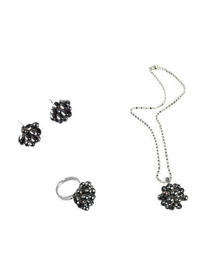 WANDERLUST COLLECTION Dusky Dahlia Pearl Pendant, Ring, & Earring Set - Avani Jewelry