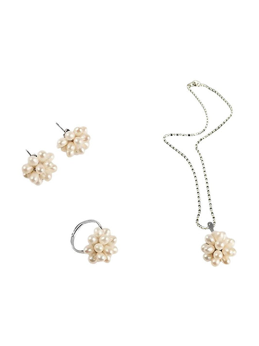 WANDERLUST COLLECTION Flower Pearl Pendant, Ring, & Earring Set - Avani Jewelry