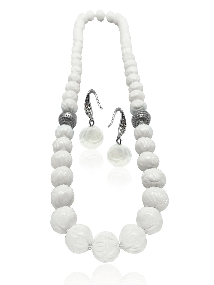 WANDERLUST COLLECTION Hand-Carved 12-13mm Giant Clam Shell Pearl Necklace, Bracelet, & Earrings - Avani Jewelry