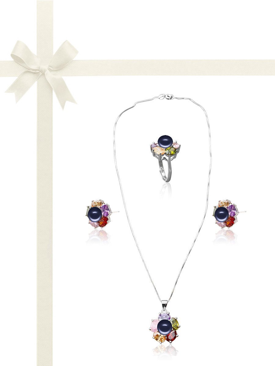 WANDERLUST COLLECTION Kiani Swarovski Encrusted Pearl Jewelry Gift Set - Black 3