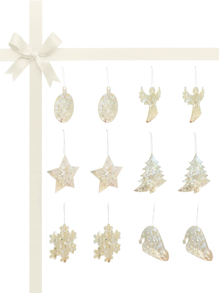 White Mother-of-Pearl Christmas Bauble Gift Set of 12 - Avani Jewelry