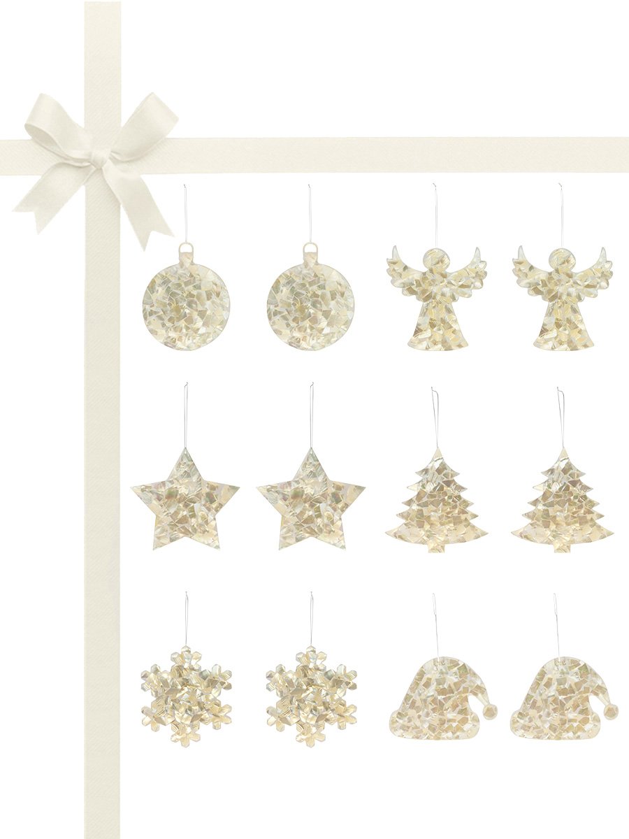 White Mother-of-Pearl Christmas Bauble Gift Set of 12 - Avani Jewelry